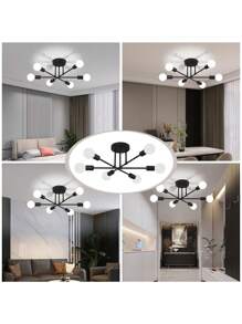 Lampara de Techo industrial de 6 luces,Lámpara de Techo moderna lámpara de araña,accesorio de iluminación de granja para entrada,pasillo,lavandería,isla de cocina(No incluye bombillas) - Negro - Ver 6