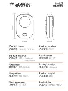 ViSSKO 1 Peça Ventilador Portátil Recarregável de 2000mAh, 3 Velocidades de Vento Ajustáveis, Design Compacto e Delicado para Uso Externo no Verão, Pode ser Pendurado no Pescoço/Cintura ou Colocado na Mesa