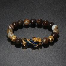 Pulsera Pi Xiu que cambia de color de 1 pieza para mujeres Bracelets Feng Shui Wealth Pi Yao Obsidian para hombres de 10 mm Dragon Mantra bead Bangle Joyería de la suerte Pixiu de 10 mm Feng Shui Beads para hombres, Pulsera de cuentas de amuleto tallada a mano de dragón Pi Yao de 19cm-7.5inch para mujeres, joyería de riqueza