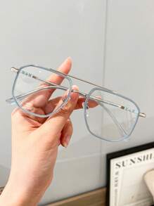 1pc Stylish Men TR Frame Korean Version Personalized Double Bridge Retro Computer Glasses, Clear Glasses Accessories