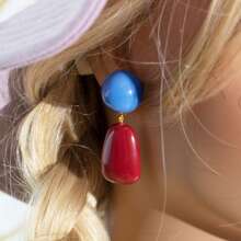 1 Pair Vintage Style Contrasting Red & Blue Earrings, Fashionable & Classy Earrings Suitable For Women