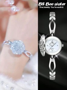 BS bee sister 1 Máy Tính Lật Retro Đồng Hồ Nữ Kim Cương Sang Trọng Camellia Chống Thấm Nước Vòng Tay Đồng Hồ Đeo Tay - trắng - Xem 3