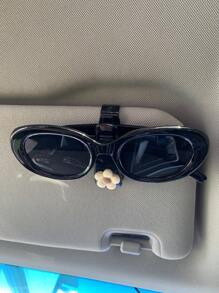 1pc Cute Flower Pattern Car Sunglasses Clip, Multi-Functional Visor Organizer For Sunshade, Tickets And Name Card
