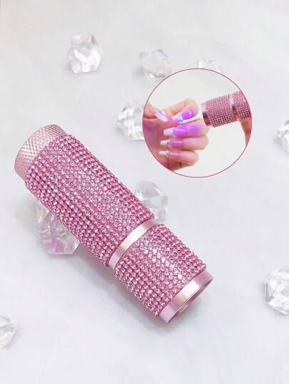 迷你便攜式鑽石貼花美甲燈，手持式鑽石造型設計，粉色，用於固化指甲油膠，配備高功率LED燈珠，沒有光死角，快速乾燥膠水，更有效的美甲
