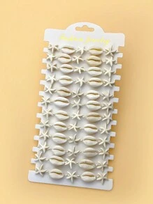 LORRILIA 12 PCS Fashion Beach Hawaiian Style White Kauri Stone Starfish Good Luck Amulet Braided Vacation Bracelet For Girls Friendship Bracelet Gift Jewelry Wholesale Family Sharing Pack - Multicolor - View 1