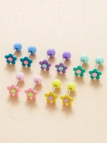 1 Cặp Khuyên Tai Dát Đá Cubic Zirconia Hình Hoa Cúc Dễ Thương Và Đơn Giản Để Xỏ Sụn, Được Làm Bằng Thép Không Gỉ - Bạc - Xem 7