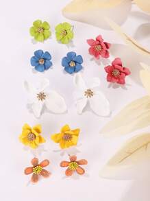 6 对/套波西米亚风花朵耳钉，适合女士女孩情人节、妈妈、母亲、母亲节、礼物 - 彩色 - 查看 6