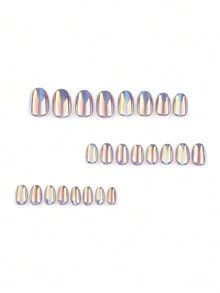 24入組短款貓眼效果美甲貼紙套裝，帶光澤塗層，附1入組果凍膠和1入組指甲文件，壓貼美甲用品 - 彩色 - 查看 5