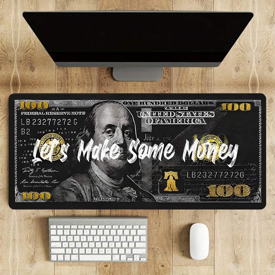 1pc Dollar Pattern Large Gaming Mouse Pad - Non-Slip Rubber Base - Stitched Edge  - Perfect For Desk, Game, Office, Home - Great Gift Idea - Multicolor - View 1
