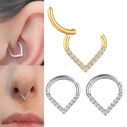 1pc G23 Titanium CZ Water Droplet Daith Helix Tragus Conch Clicker Cartilage Piercing Earring 16G Septum Nose Ring Piercing Jewelry