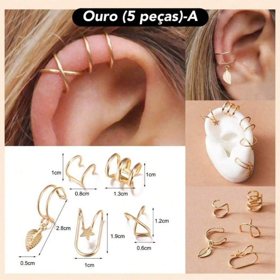 Women Earring Sets - 金色(5枚)-A - 查看 1