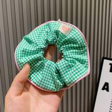 1/5pcs Plaid Hair Scrunchies Hair Ties For Girls Valentine's Day Valentines Ponytail Holders ,Head Piece