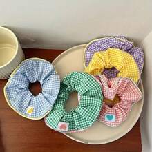 1/5pcs Plaid Hair Scrunchies Hair Ties For Girls Valentine's Day Valentines Ponytail Holders ,Head Piece