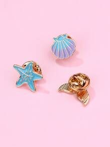 3 piezas Estrella de mar, Concha y Forma de cola de sirena con broche de bonito distintivo de gota de aceite colorido para niñas, adecuado para la decoración de sombrero o ropa de vacaciones