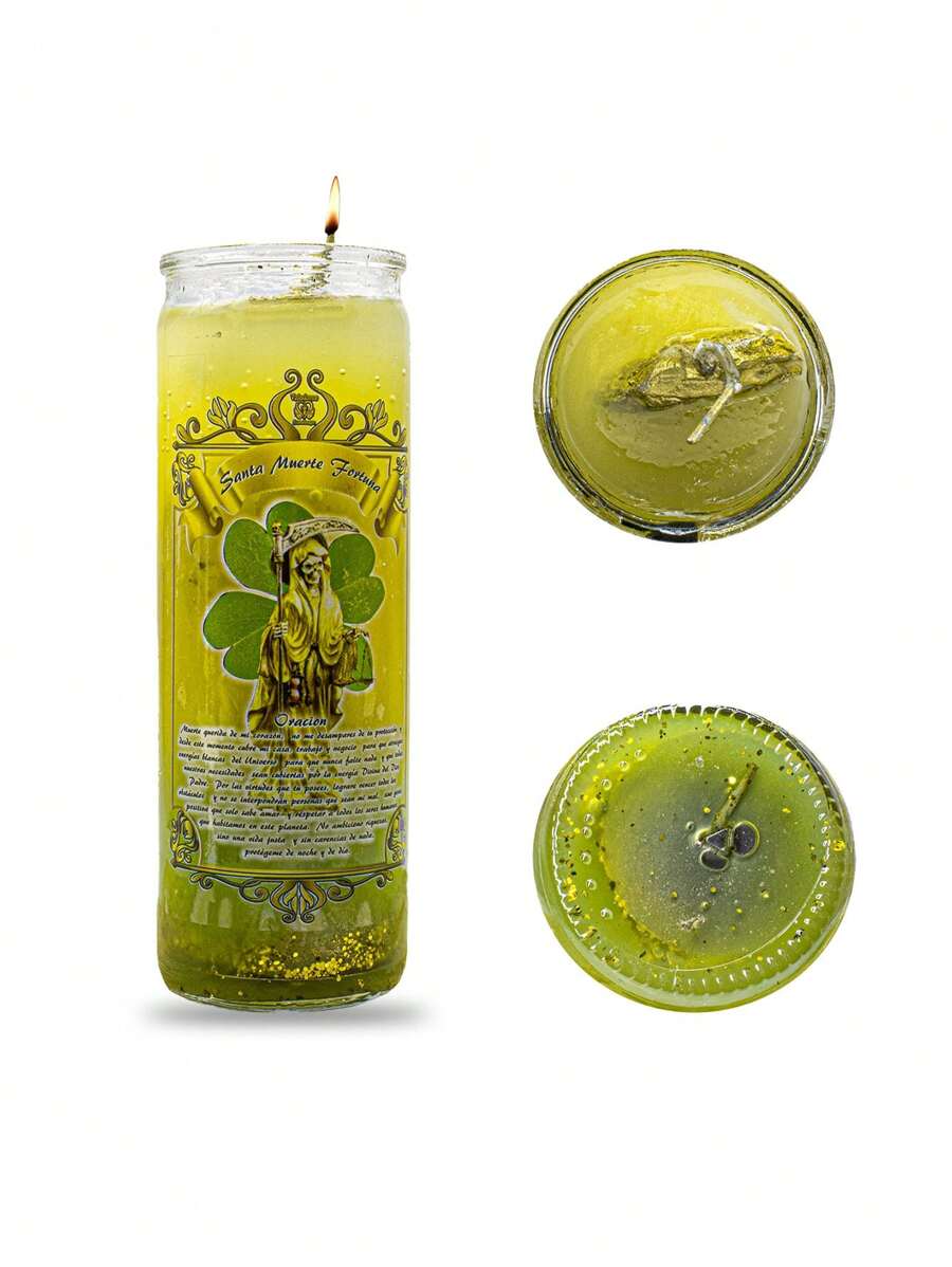 Veladora Gel Santa Muerte Fortuna – Atrae la Abundancia y Buena Suerte - Amarillo - Ver 1