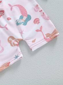 2Pcs Baby Girl Bathing Suit Set Sea Shell Print Long Sleeve Rash Guard Swimsuit Wide Brim Sun Hat Beachwear