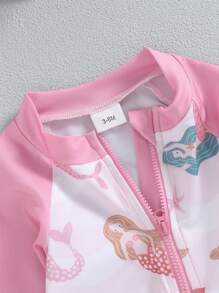 2Pcs Baby Girl Bathing Suit Set Sea Shell Print Long Sleeve Rash Guard Swimsuit Wide Brim Sun Hat Beachwear