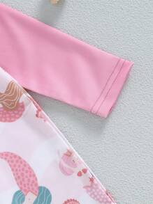2Pcs Baby Girl Bathing Suit Set Sea Shell Print Long Sleeve Rash Guard Swimsuit Wide Brim Sun Hat Beachwear