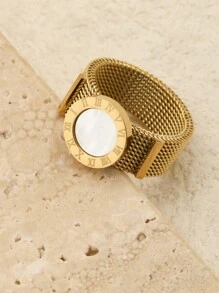 1件8mm寬韓版新時尚 羅馬數字 環形樹脂編織網戒指不鏽鋼塔式珠寶批發 - 金色 - 查看 4