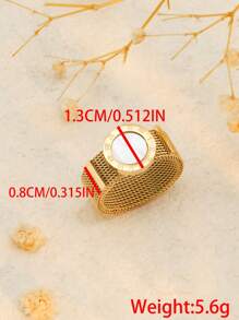 1件8mm寬韓版新時尚 羅馬數字 環形樹脂編織網戒指不鏽鋼塔式珠寶批發 - 金色 - 查看 3