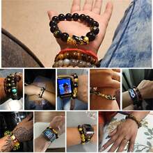 Pulsera Pi Xiu que cambia de color de 1 pieza para mujeres Bracelets Feng Shui Wealth Pi Yao Obsidian para hombres de 10 mm Dragon Mantra bead Bangle Joyería de la suerte Pixiu de 10 mm Feng Shui Beads para hombres, Pulsera de cuentas de amuleto tallada a mano de dragón Pi Yao de 19cm-7.5inch para mujeres, joyería de riqueza