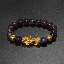 Pulsera Pi Xiu que cambia de color de 1 pieza para mujeres Bracelets Feng Shui Wealth Pi Yao Obsidian para hombres de 10 mm Dragon Mantra bead Bangle Joyería de la suerte Pixiu de 10 mm Feng Shui Beads para hombres, Pulsera de cuentas de amuleto tallada a mano de dragón Pi Yao de 19cm-7.5inch para mujeres, joyería de riqueza
