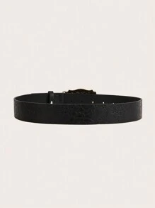 2 件套复古西式装饰扣 PU 皮带，男女通用牛仔裤，黑色 - 随机喷漆，夏季、秋季、万圣节 - 彩色 - 查看 4