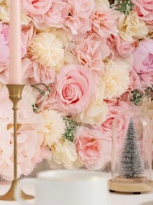 1 pièce Panneau mural de fleurs pour fond de mur de fleurs, panneaux de fleurs artificielles roses et hortensias roses de 12,6 x 12,6 pouces pour décoration murale, décoration de fête, mariage, baby shower/douche nuptiale, Saint-Valentin, cadeau