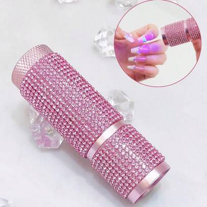 迷你便攜式鑽石貼花美甲燈，手持式鑽石造型設計，粉色，用於固化指甲油膠，配備高功率LED燈珠，沒有光死角，快速乾燥膠水，更有效的美甲