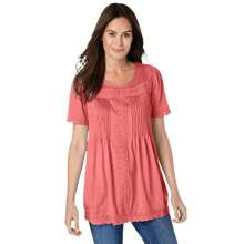 WOMAN WITHIN Woman Within Women's Plus Size Lace-Trim Pintucked Tunic