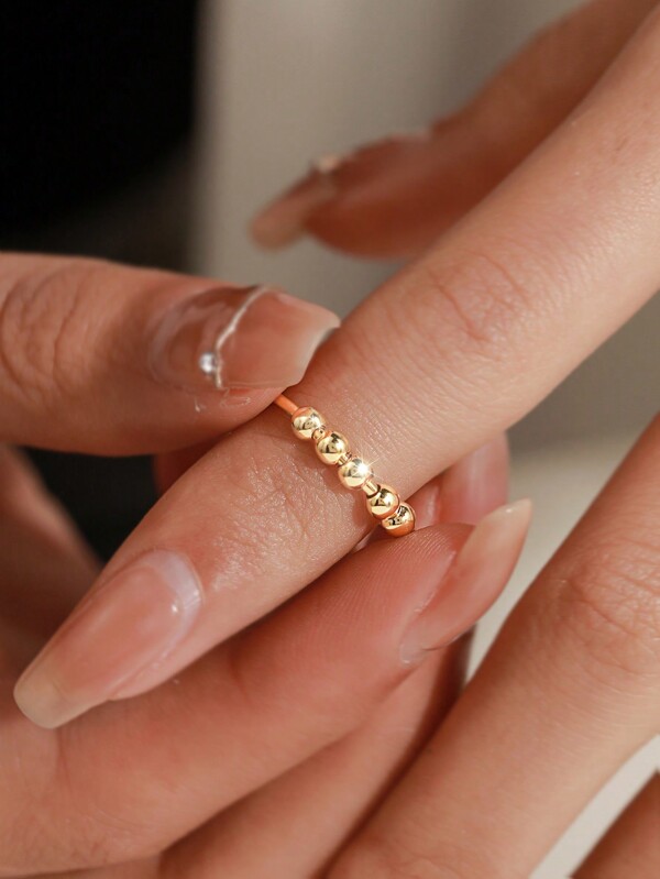 ELSEDES 1pc Minimalistische & Modieuze Handgemaakte S925 Sterling Zilveren Roterende Gouden Kralen Ring, Helpt Angst Te Verlichten, Geschikt Voor Dagelijks Gebruik En Feesten