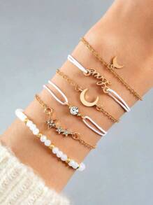 imoli 7pcs/set Rhinestone Star & Moon Decor Bracelet - Grey - View 4