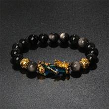 Pulsera Pi Xiu que cambia de color de 1 pieza para mujeres Bracelets Feng Shui Wealth Pi Yao Obsidian para hombres de 10 mm Dragon Mantra bead Bangle Joyería de la suerte Pixiu de 10 mm Feng Shui Beads para hombres, Pulsera de cuentas de amuleto tallada a mano de dragón Pi Yao de 19cm-7.5inch para mujeres, joyería de riqueza