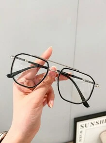 1pc Stylish Men TR Frame Korean Version Personalized Double Bridge Retro Computer Glasses, Clear Glasses Accessories