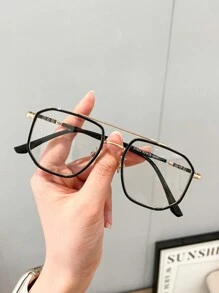 1pc Stylish Men TR Frame Korean Version Personalized Double Bridge Retro Computer Glasses, Clear Glasses Accessories