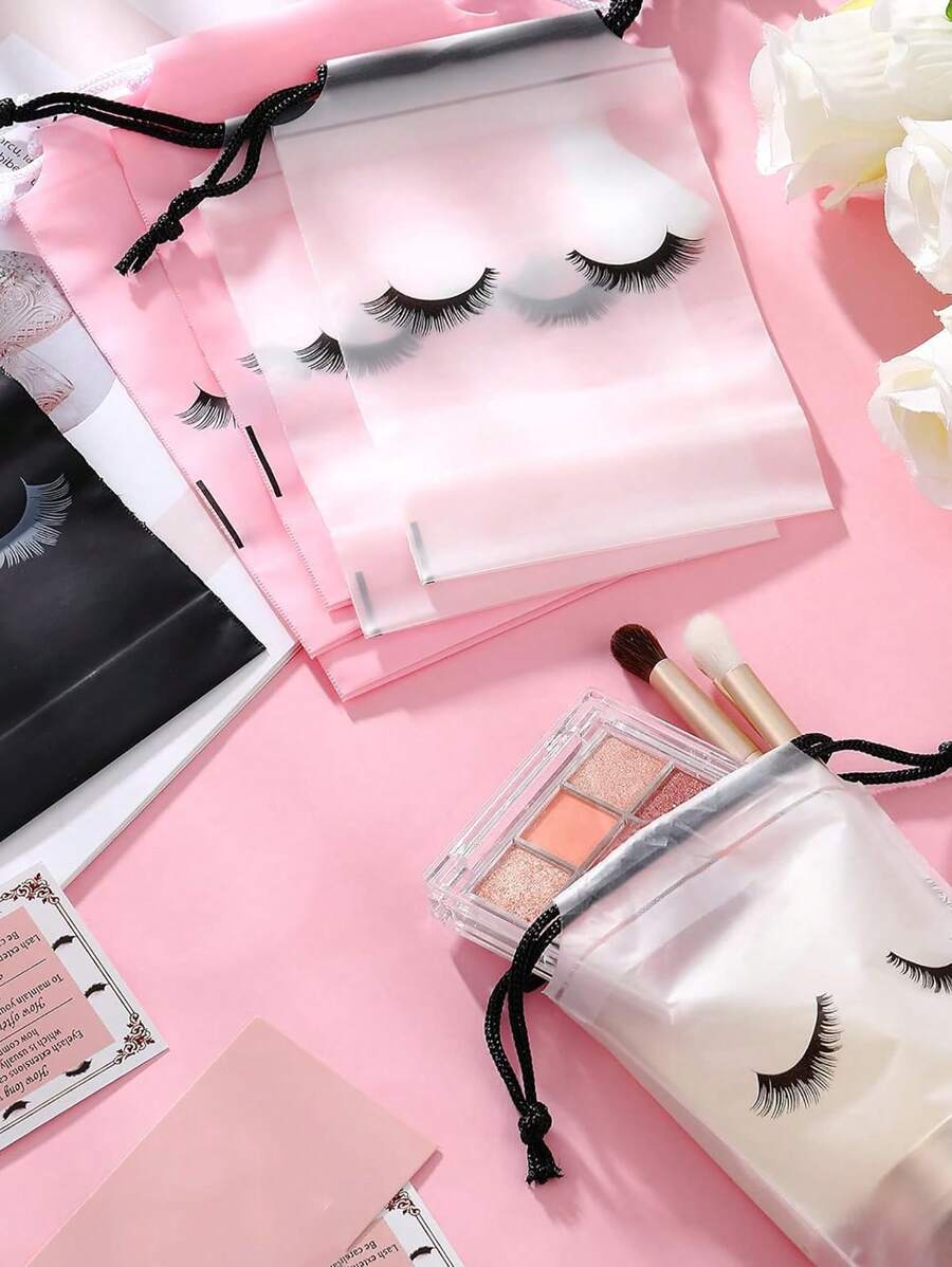 20pcs Reusable Pink Eyelash Pattern Gift Bags With Drawstring Ideal