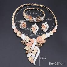1pc Fashionable Crystal Leaf Gold-Colored Jewelry Set, Including Necklace, Earrings, Bracelet And Ring, Suitable For Women's Wedding Party Outfits, Gift Set
