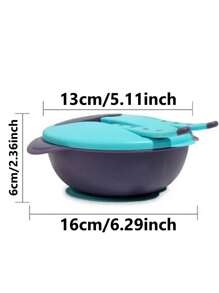 1套防落橡膠碗、吸盤碗、食品隔層、輔助進食碗、匙叉碗、兒童餐具套裝、寶寶訓練碗 - 藍色 - 查看 3