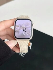 1入Beige女士真皮手錶錶帶，適用於 Apple Watch 8 7 6 5 4 3 2 1 SE Ultra 9 40mm 44mm 41mm 45mm 49mm 38mm 42mm，奶茶系列~柔軟的荔枝皮紋理真皮表帶，进口面料质地非常好，超薄腰设计，Apple Watch配件，更換手機表帶 - Pearl White - 查看 8