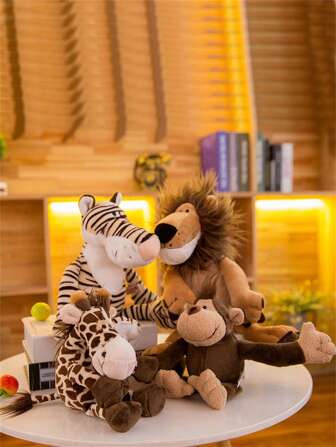 Christmas Forest Animal Plush Doll Set, Lion, Tiger, Deer, Monkey Family Decor, Great For Living Room, Bedroom, Mother's Day Gift