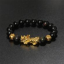Pulsera Pi Xiu que cambia de color de 1 pieza para mujeres Bracelets Feng Shui Wealth Pi Yao Obsidian para hombres de 10 mm Dragon Mantra bead Bangle Joyería de la suerte Pixiu de 10 mm Feng Shui Beads para hombres, Pulsera de cuentas de amuleto tallada a mano de dragón Pi Yao de 19cm-7.5inch para mujeres, joyería de riqueza