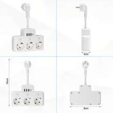 3-Way Power Strip, Multiple Socket With Switch, Wall-Mounted Power Strip With 3 USB A + 1 USB C, Socket Adapter Surge Protection, Distribution Socket For Office Travel White - 白色 - 查看 6