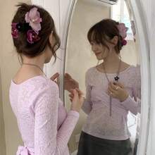 1 pieza Set de clips para el cabello con flores de orquídea elegantes con color degradado, accesorios para el cabello con peine y clip lateral para mujeres - rosado morado - Ver 2
