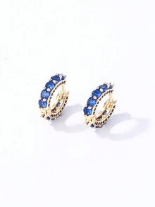 1 对时尚几何铜锆石耳环，适合女士，奢华个性化装饰 - E01141-7 - 查看 4