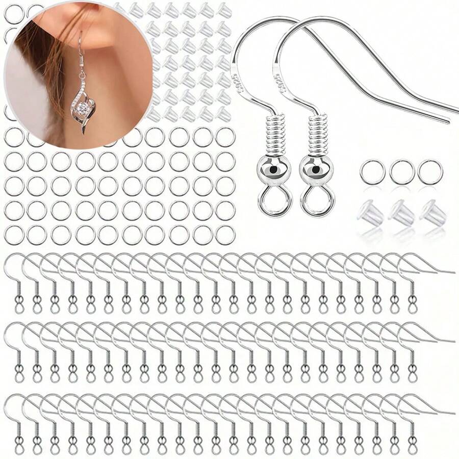 50-480 piezas Ganchos plateados en plata para pendientes, cierres para pendientes para accesorios de joyería - Plateado - Ver 1