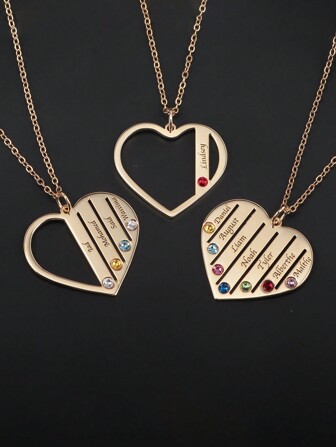 Customized Personalized Name Engraved Birthday Stone Inlaid Heart Pendant Necklace, Mother's Day Gift, Valentine's Day Gift, Anniversary Gift, Christmas Gift, High-End Gift For Friends, Classmates, Graduation, Family Stylish,Fall Fashion,Contracted,Simple,Casual,Old Money,Colorful,Soccer Mom Custom,Personalized,Unique Ideal Gifts For Her Girlfriend,Mom,Family,Friends,Daughter For Anniversaries,For Birthdays,For Daily Wear,For Prom,For Mother's Day,For Valentine's Day,For Graduation,For Weddings