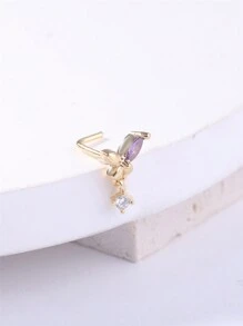 KARYOKO 1 pièce Clou de nez pendant Pourpre CZ Joli design papillon Boucles d'oreilles pendantes pour le nez pour femmes et filles Cadeau Bijoux de piercing de nez or et argent