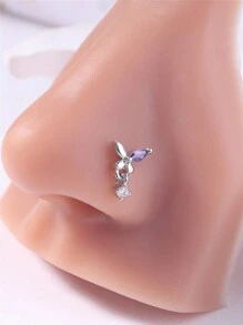KARYOKO 1 pièce Clou de nez pendant Pourpre CZ Joli design papillon Boucles d'oreilles pendantes pour le nez pour femmes et filles Cadeau Bijoux de piercing de nez or et argent