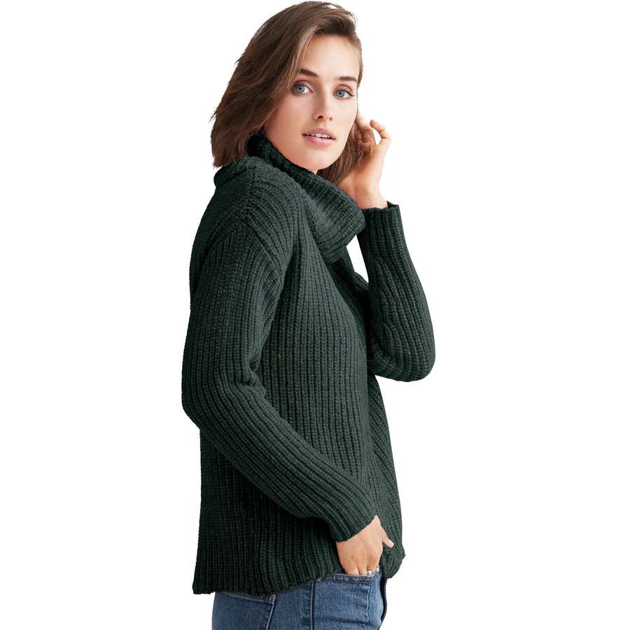 Ellos Women's Plus Size Chenille Turtleneck Sweater - 深祖母綠 - 查看 1