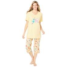 Dreams & Co. Plus Size 2-Piece Capri PJ Set - YELLOW CATS - View 1